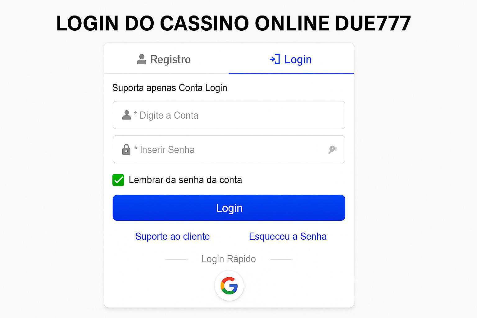 Login no Cassino DUE777